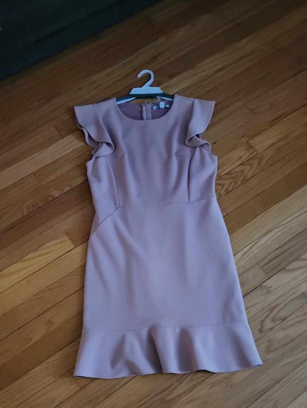 She and Sky Ruffle Sleeve Sheath Dress in Dusty Rose